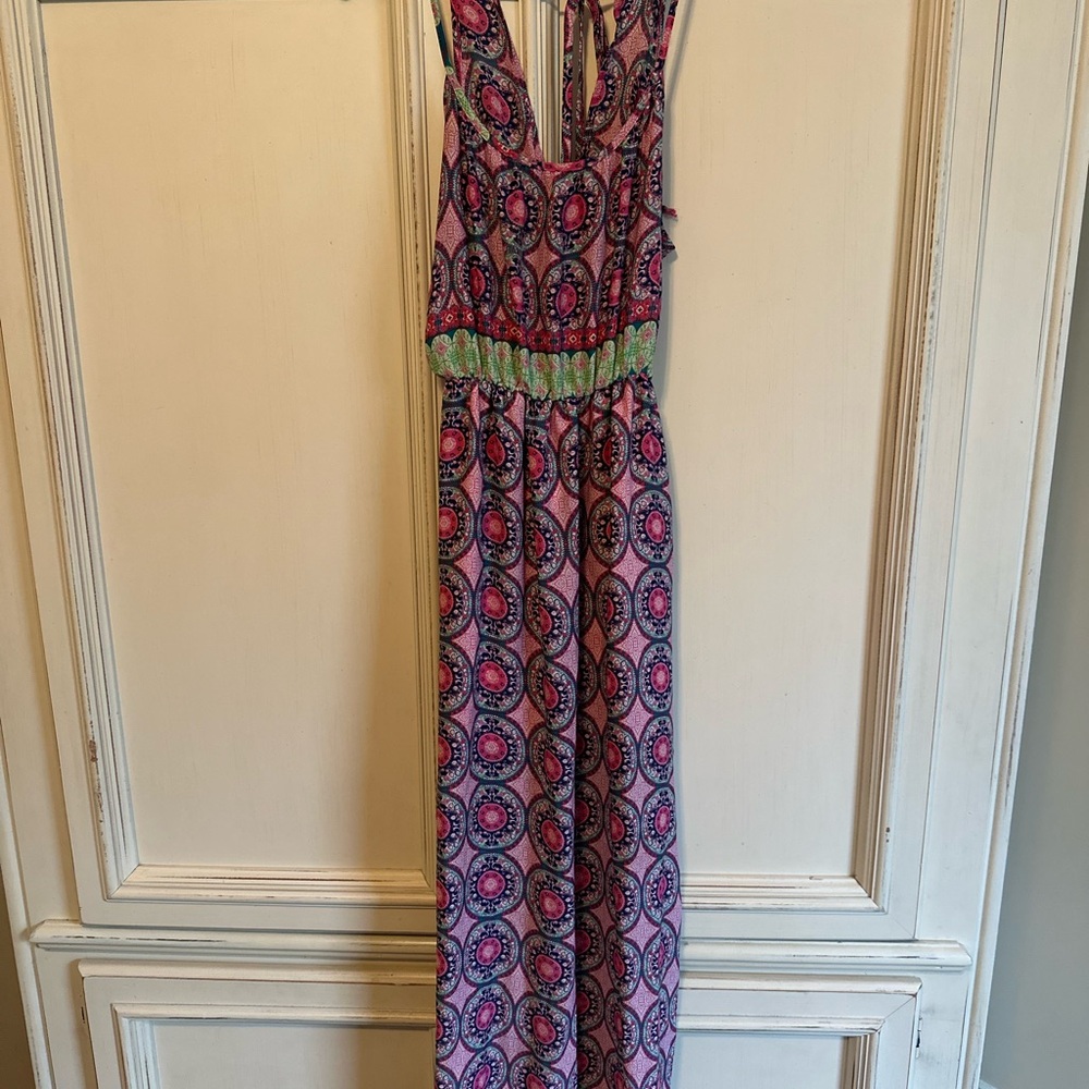 Pink and Green Patterned Maxi Dress